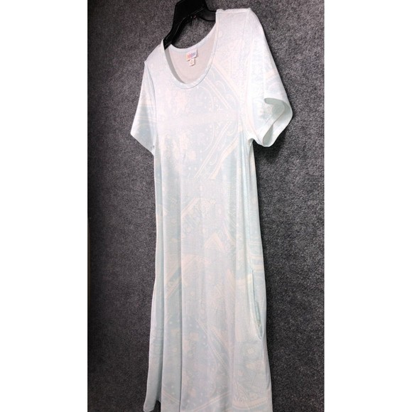 LuLaRoe Dress Women's Size XS Blue White Short Sleeves‎ Pockets Maxi Comfortable - Picture 3 of 10